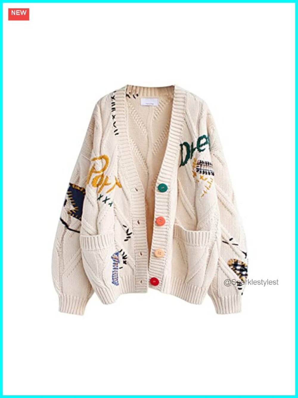Women's Cable Knit Embroidered Cardigan Sweater Button Open Front Coat